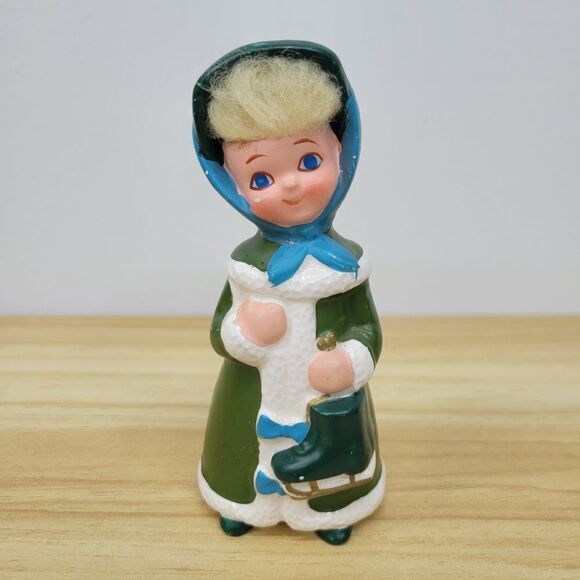 Vintage Napco Green Girl Figurine With Synthetic Hair - Picture 1 of 7